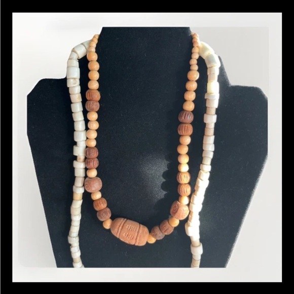 African Tribal Necklaces ~wood~clay~White Goomba Trade Beads - Picture 3 of 7